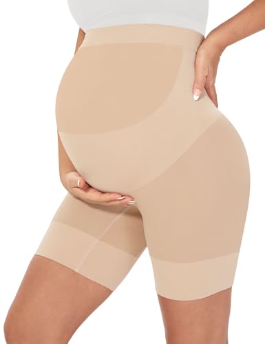 MUSIDORA Seamless Maternity Shapewear - Over Bump Maternity Underwear All-Day Comfort Maternity Spanx for Baby Shower and Photography (Nude M)