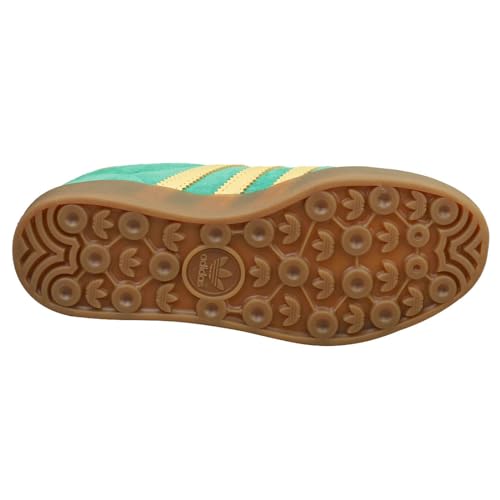 Image of adidas Men's Gazelle Indoor Sneaker, Semi Court Green /Almost Yellow /Gum, Size 11.5