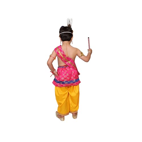 Image of Kaku Fancy Dresses Krishna Costume With Dhoti For Boy /Janmashtami /Bal Gopal Dress /Kanha Costume /Bal Krishna /Mythological Costume For Boy - Yellow-Red, 1-2 Years