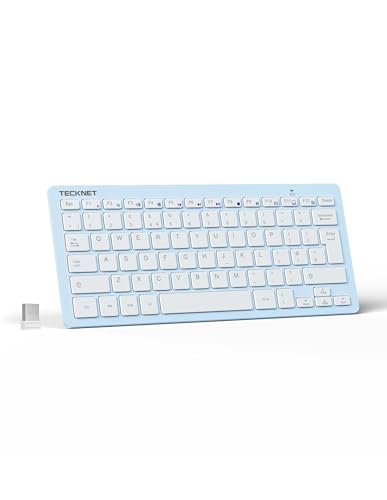 TECKNET 2.4G Wireless Keyboard For Windows/Chrome OS UK Layout Compact Mini Keyboard Small Silent Whisper-Quiet Keyboards with 12 months Battery Life (Blue)