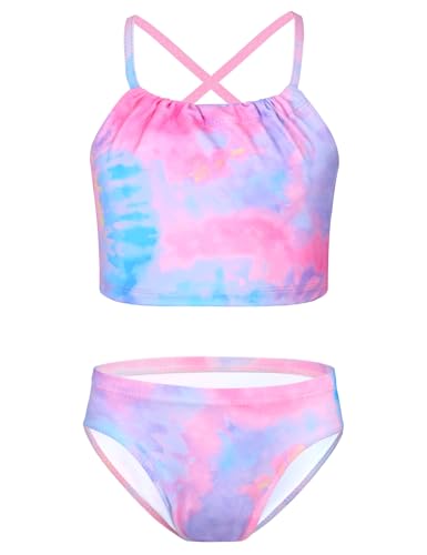 Image of TENVDA Girls Swimsuit 2-Piece Halter Tankini Set Beach Sport Bathing Suit UPF 50+ Swimwear