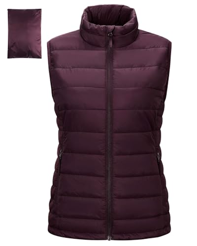 Outdoor Ventures Damen Steppweste Packbare Übergangswesten Gefütterte Hybrid Sportweste Frau Warmer Bodywarmer Fahrradweste mit Stehkragen für Wandern Camping, Lila M