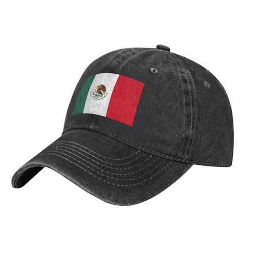 WHJSSF Gorra de béisbol negra Aldult Denim con estampado de bandera de México, gorra de algodón ajustable para hombres y mujeres, Negro, talla única