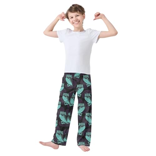 Owl Paisley Boys Long Pants Soft Trousers Elastic Waist Kids Lounge Bottoms with Pockets S-XL2