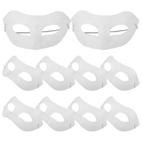Máscaras de papel branco para bricolage, 10 máscaras em branco sem pintar, meias máscaras em branco com design pintado à mão para carnaval, cosplay, festa, máscaras, Halloween