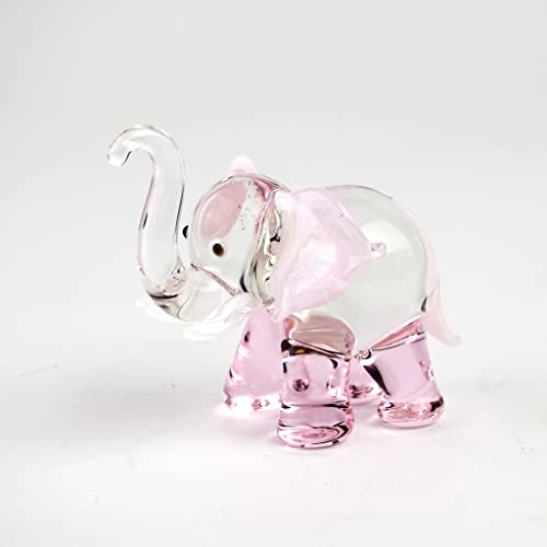 Zoocraft Lucky Elephant Figurines Pink Hand Blown Art Glass Collectible Animal Ornament Gift Decor, 1.5 X 2.5 X 1.8 Inches #TOP2