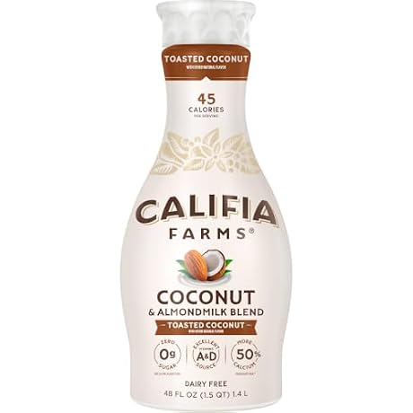 Califia Farms - Toasted Coconut Almond Milk, 48 Oz, Dairy Free, Plant Based, Vegan, Gluten Free, Non GMO, Sugar Free, High Calcium, Smoothie.