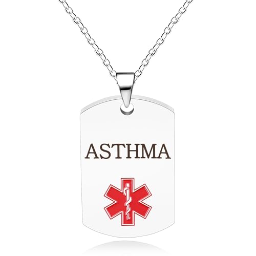 Vivaday Joyería de Alerta Médica para Asma | Collar de Emergencia con Placa Blanca | Colgante de Símbolo Médico Rojo para Conciencia sobre el Asma | Collar con Etiqueta Ajustable