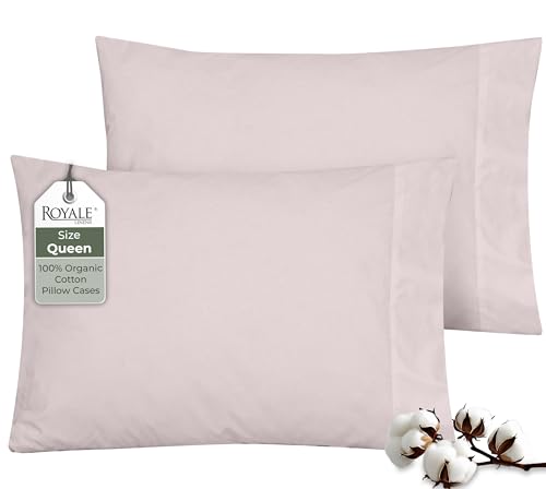 Image of ROYALE LINENS 100% Organic Cotton Percale Pillowcases Set of 2 - Queen Size Percale Pillowcase - Queen Set of 2 Pillow Cover - Breathable, Cool & Crisp Pillow Cases (20 inchx30 inch, Lavender)