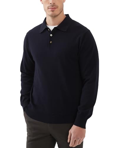 Image of Kallspin Mens 100% Cotton Polo Sweater Long Sleeve Button Down Knit Pullover Relaxed Fit Collared Casual Tops