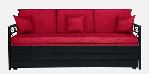 Image of 3 Seater Metal Sofa Cum Bed with Hydraulic Storage | Single Size Sofa Cuma Bed | 3 Seater Sofa Set, Metal Sofa Set for Living Room (Red, Single Size (76 inch x 48 inch))