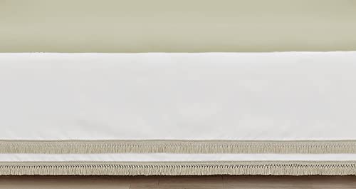 Image of Sweet Jojo Designs Girl Baby Crib Skirt Bed Dust Ruffle Bedskirt for Nursery Solid White Beige Fringe Tassel for Watercolor Boho Floral Garden Flower Bohemian Farmhouse Vintage Shabby Chic Nature