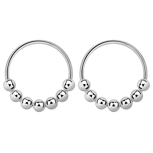 Tienda 2 aros nariz, plata de ley 925, con siete bolas pequeñas, con cierre, 9mm diámetro, finos 0,6mm grosor.