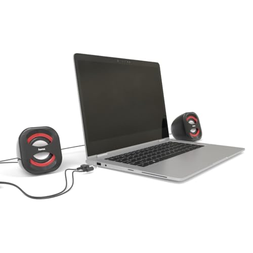 Hama | Altavoces para Portátil y PC 2.0 (USB y Jack 3,5 mm, Mini Altavoces Estéreo con Control de Volumen, Sonido Claro y Diseño Compacto) Negro/Rojo - imagen 4