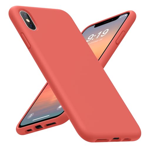 OuXul Case for iPhone X/iPhone Xs case Liquid Silicone Gel Rubber Phone Case,iPhone X/iPhone Xs 5.8 Inch Shockproof Full Body Slim Soft Microfiber Lining Protective Case（Nectarine）