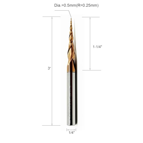Image of Tapered Ball Nose End Mill, 1 /4 inch - 3 inch, 0.25mm Radius (HRC55) - Precision CNC Bit for Professional Finishing on Hard Metals, Wood, and Plastic