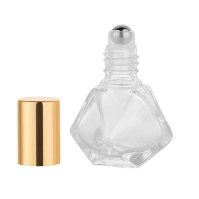 12 Pack 8ml Diamond shaped Roller Bottle,Empty Refillable Glass Roll On Bottle For Essential Oils,Parfum Cosmetic Containers With Stainless Steel Roller Balls Golden Lid-Travel Sample Vials