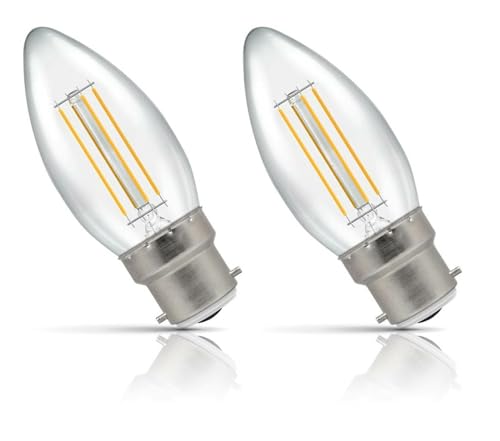 Image of Vintage 4 Watt LED Filament Candle Bulb,Clear Glass Edison Style,B22 Holder Base Warm White Light, Energy Saving Candle Bulb for Pendant & Wall Lamps (2)