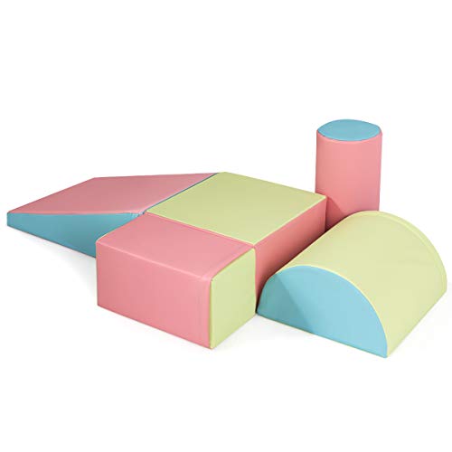 GOPLUS 5 PCS Parcours de Motricité Bébé, Module Motricité en Mousse PU avec Remplissage en EPE, Jouets Éducatifs Convient pour Enfants d'Âge Préscolaire