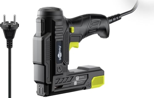 goobay 2 en 1 grapadora y clavadora eléctrica con cable, 70 W, incluye 400 grapas (10 mm) y 100 clavos (14 mm), cable de 2 m, ideal para tapicería, bricolaje y reparaciones domésticas, 77820