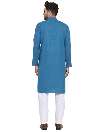 Image of KRAFT INDIA Men's Cotton Solid Kurta With Drawstring Pyjama Set