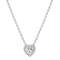 PAVOI 14K Gold Plated Post Faux Diamond Heart Shape Pendant Halo Necklace in White Gold