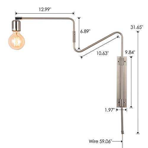 Chiyan Lighting Swing Arm Wall Sconce Plug In Ultra Thin Flexible Retro Wall Lamp Satin Nickel Plug In Hard Wired Industrial Retro Rustic Antique Wall Lamp For Living Room Bedroom #TOP5