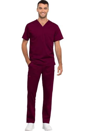 Vêtement médical Cherokee rouge vin ensemble pantalon élastique et haut col V taille L