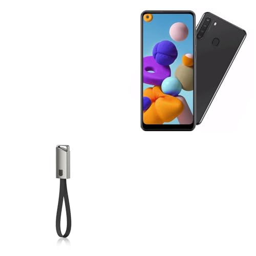 BoxWave Cable Compatible with Samsung Galaxy A21 - USB Type-C Keychain Charger, Key Ring USB Type-C to Type-A 8 in USB Cable - Jet Black