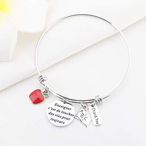 Image of bobauna French Teacher Bracelet Enseihner C'est De Toucher Des Vies Pour Toujours to Teach is to Touch Lives Thank You Jewelry Appreciation Gift for Teacher Educational Assistant