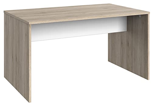 PEGANE Meuble de Bureau Coloris Imitation chêne San Remo, rechampis Blanc - Longueur 140 x Hauteur 72 x Profondeur 40 cm