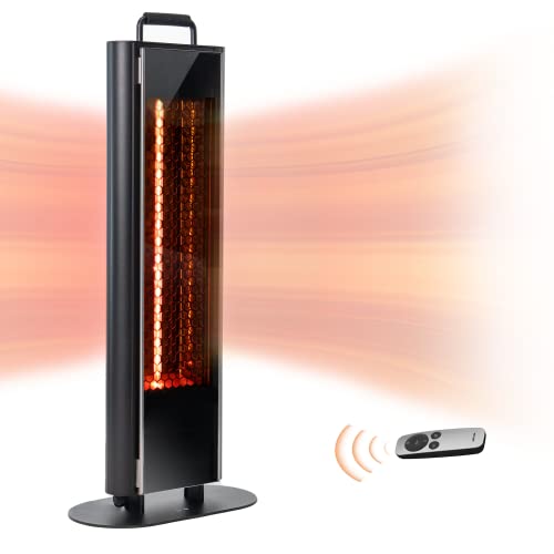 EAST OAK Infrared Patio Heater – 1500W, Portable Tower, Nanocrystal Glass, IP65 Waterproof, Remote, 3 Heat Settings