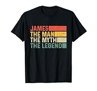 James the man the myth the legend is the perfect gift idea for anyone named James, Perfect for anyone named James, in a classic Retro Vintage 80's look. A great surprise for men. This James name design for any man, whether he is a father, dad, grandp...