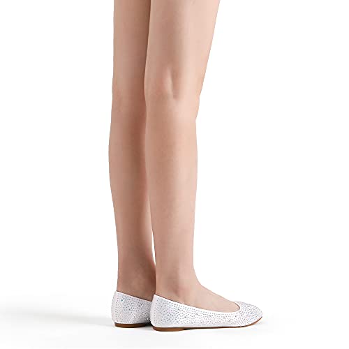 DREAM PAIRS DREAM PAIRS Womens Rhinestone Ballet Flats Shoes, White - 7 (Sole-Shine)