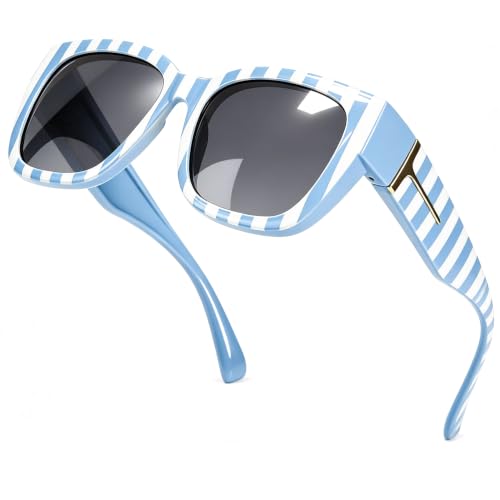 Image of SIPHEW Mirrored Sunglasses Polarized Fit Over Glasses for Women - Trendy Large Square w UV400 Protection Sun Glasses