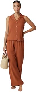 THE PLAIN THEORY Brown Sleeveless Shirt and Palazzo Co-ord Set – Solid Polyester V-Neck Casual Wear for Women, Stylish & C... Price In India