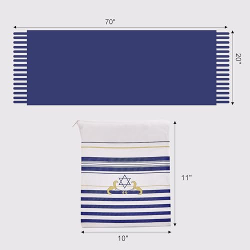 BRTAGG Tallit with Clips and Bag, Prayer Shawl with David of Star, 70"x 20" Jewish Gifts2