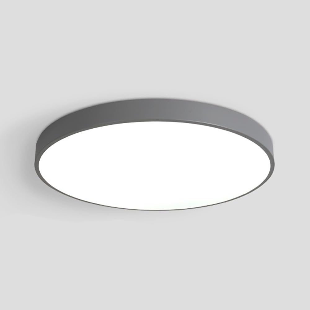 COSRUB Ultra Thin Round Flat Panel Lights, Minimalist Dimmable LED Ceiling Lamps Modern Colorful Iron Flush Mount Ceiling Light for Bedroom Study Entryway(Grey,60cm/23.62in)
