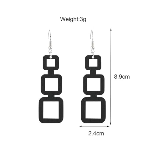 ANXIN STORE Boho Natural Wood Geometric Cutout Round Earrings Vintage Wooden Square Ethnic Drop Earrings For Women Jewelry Gifts2
