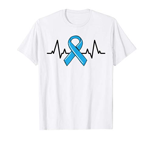 Prostate Cancer Fighter Heartbeat Tee Blue Ribbon Awareness Camiseta