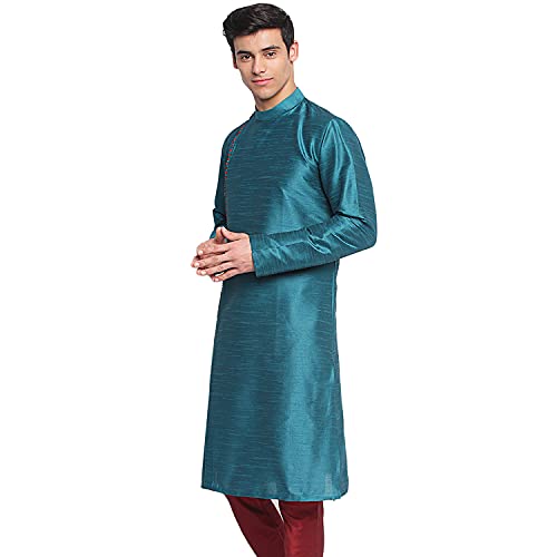 Image of Sanwara Sanwara Men Deep Blue Solid Pattern Straight Kurta
