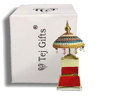 Image of Fabric Umbrella Chhatra with Hanging Crystals for God Idol, Car Dashboard /Office Desk /Table /Home Decor Showpiece, Chatri Aasan for God Murti, Multicolour, Fantasy, 10 Cm - L19