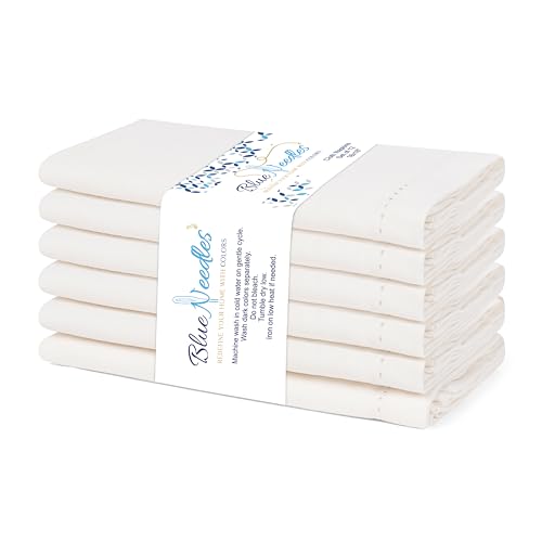 Blue Needles Set of 6 Hemstitch Linen Napkins 100% Cotton Cream Cloth Dinner Napkins 18x18 inches, Soft, Reusable, Absorbent, Washable, Ideal for Spring Summer Easter Events, Parties & Everyday Use