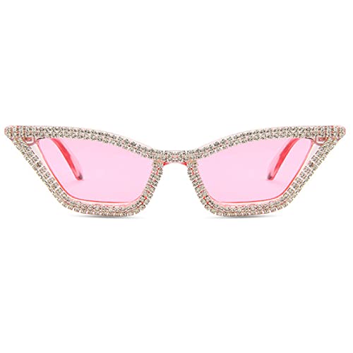 Cat Eye Sunglasses for Women Sparkling Rhinestone Sunglasses Trendy Retro Diamond Glasses UV400 Protection (pink)