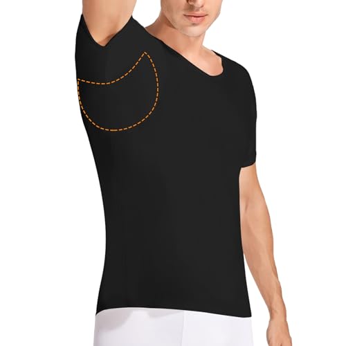 MISS MOLY Men's Sweatproof Undershirt V Neck Sweat Proof Shirt with Underarm Sweat Pads Moisture Wicking T-Shirt