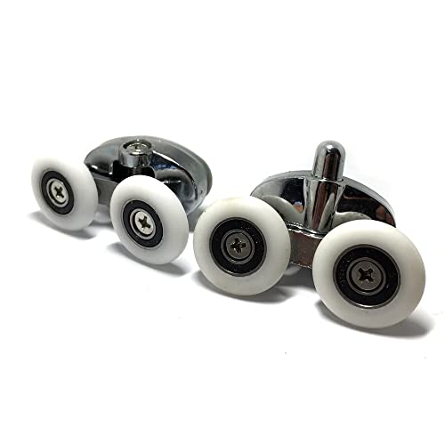 Image of Pack of 4 Oval Metal Alloy Double Wheel Shower Door Rollers, 23mm Diameter, 2 Top and 2 Bottom Wheels