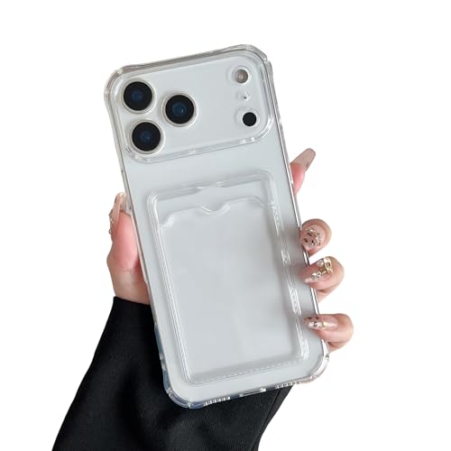 DEFBSC Compatible with iPhone 17 Pro Max Transparent Back Card Holder Phone Case Ultra Slim Soft TPU Shockproof Clear Case with Card Slot for Back of Phone White