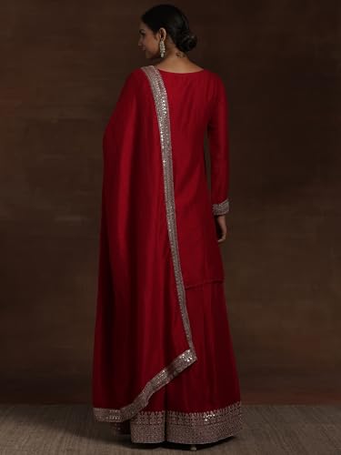 Image of Libas Printed Silk Blend Straight Kurta With Trouser and Dupatta