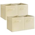 StorageWorks Beige Storage Cubes, 11 Inch Cube Storage Bins with Handle, Cube Storage Organizer Bins for Shelves and Closet, Collapsible Storage Bins, 4-Pack