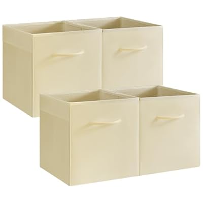 StorageWorks Beige Storage Cubes, 11 Inch Cube Storage Bins with Handle, Cube Storage Organizer Bins for Shelves and Closet, Collapsible Storage Bins, 4-Pack